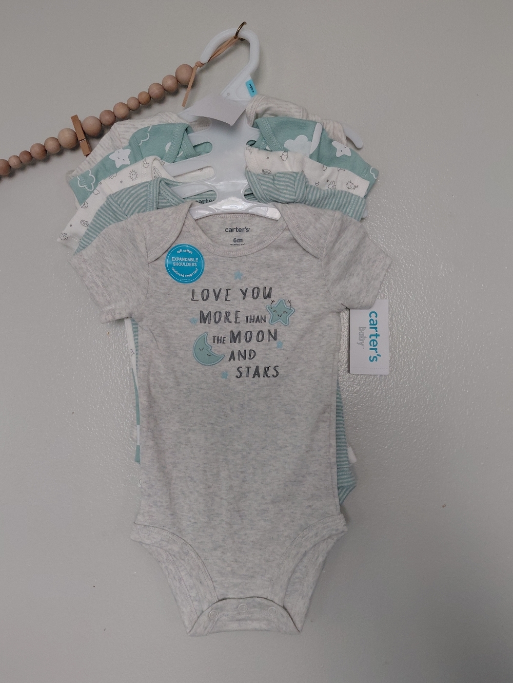 Carters Baby 5 Pack Cotton Bodysuits 6 Month Gender Neutral Moon And Stars NWT